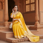 Load image into Gallery viewer, Women's Yellow Silk Printed Saree With Unstitched Blouse -5.5Mtr Kashvii
