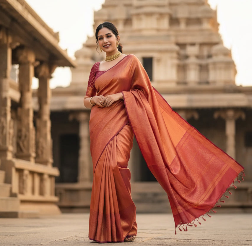 Women's silk printed saree with unstitched blouse 5