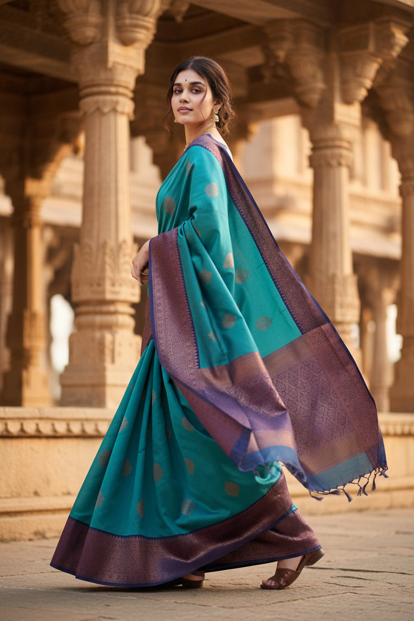 Women's silk printed saree with unstitched blouse 5