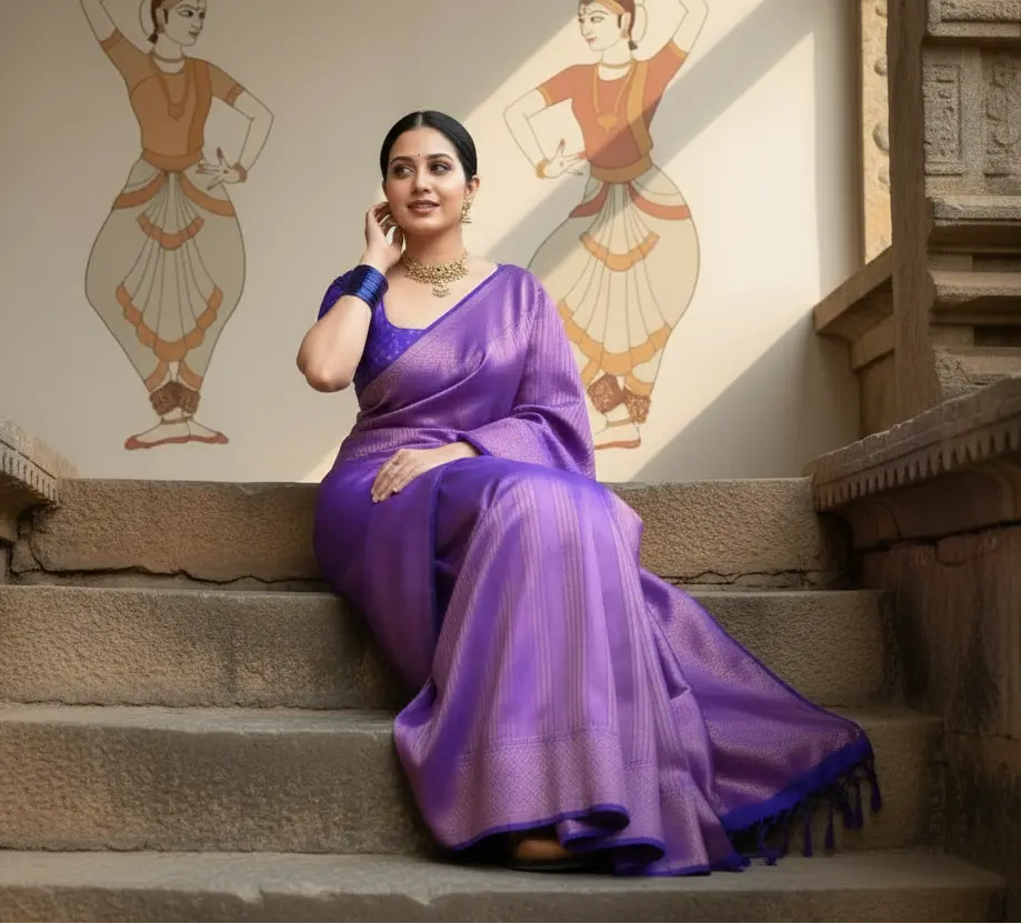 Women's silk printed saree with unstitched blouse 5