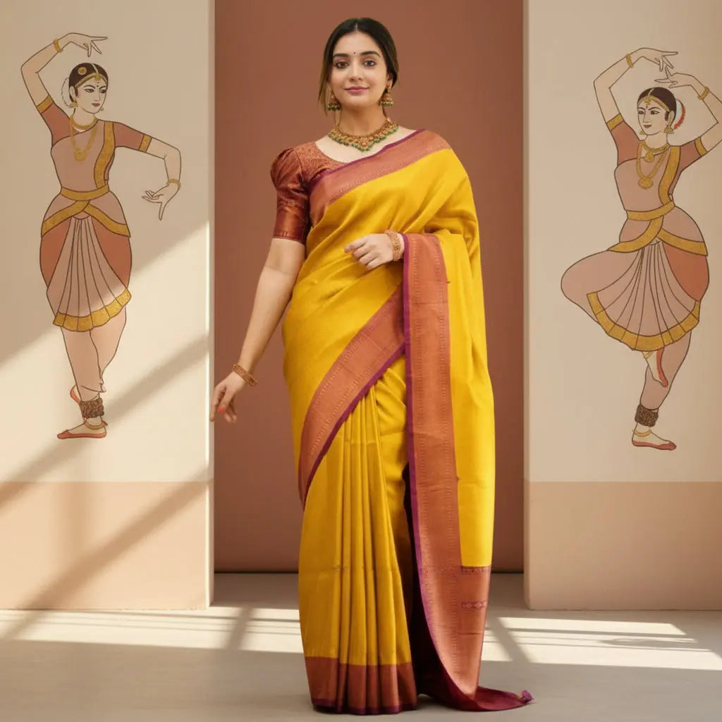 Women's Silk Printed Saree With Unstitched Blouse 5.5Mtr (Yellow) Kashvii