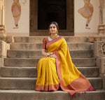 Load image into Gallery viewer, Women's Silk Printed Saree With Unstitched Blouse 5.5Mtr (Yellow) Kashvii
