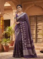 Load image into Gallery viewer, Women's Purple Silk Printed Saree With Unstitched Blouse -5.5 Mtr
