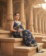 Load image into Gallery viewer, Women's Dark Blue Silk Printed Saree With Unstitched Blouse -5.5Mtr Kashvii
