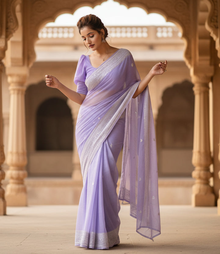 Women's cotton  printed saree with unstitched blouse 5