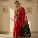 Load image into Gallery viewer, Women's Cotton  Printed Saree With Unstitched Blouse 5.5Mtr (Red) Kashvii
