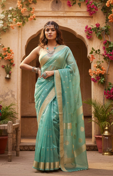 Women's cotton  printed saree with unstitched blouse 5