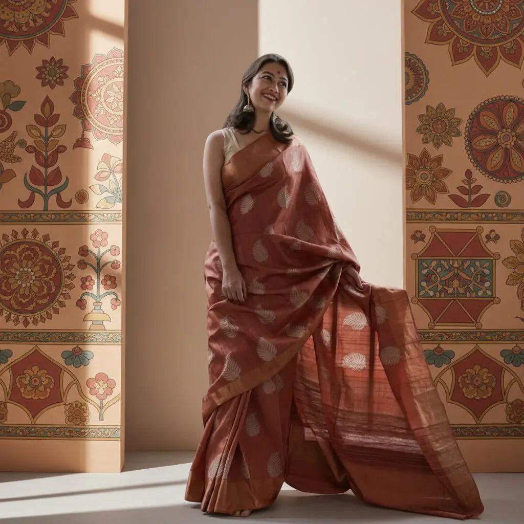 Women's Maroon Silk Printed Saree With Unstitched Blouse -5.5Mtr Kashvii
