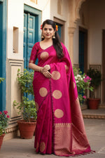 Load image into Gallery viewer, Women's Silk Printed Saree With Unstitched Blouse 5.5Mtr (Pink) Kashvii

