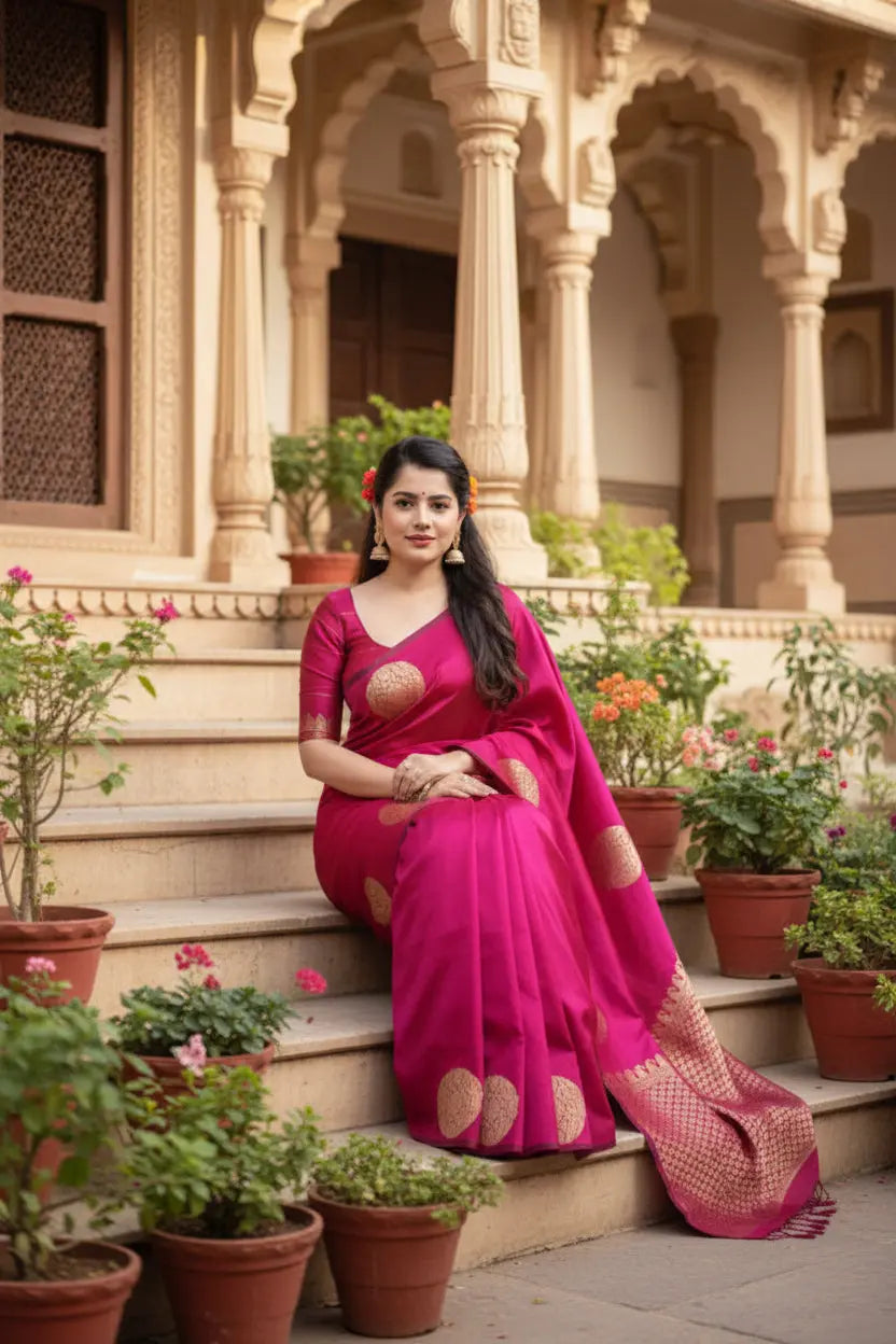 Women's silk printed saree with unstitched blouse 5