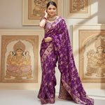 Load image into Gallery viewer, Women's Purple Silk Printed Saree With Unstitched Blouse -5.5Mtr Kashvii
