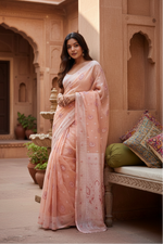 Load image into Gallery viewer, Women's Cotton  Printed Saree With Unstitched Blouse 5.5Mtr (Peach) Kashvii
