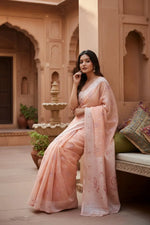 Load image into Gallery viewer, Women's Cotton  Printed Saree With Unstitched Blouse 5.5Mtr (Peach) Kashvii
