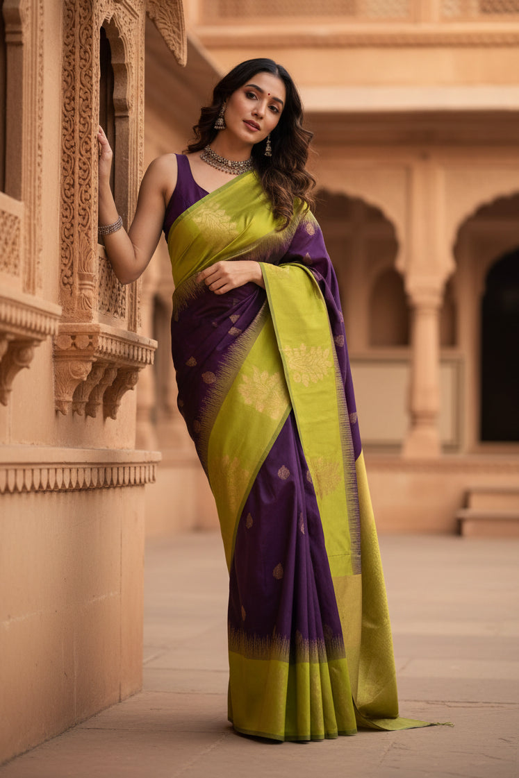 Women's Wine Silk Printed Saree With Unstitched Blouse -5.5Mtr Kashvii