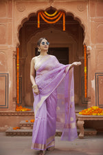 Load image into Gallery viewer, Women's Cotton  Printed Saree With Unstitched Blouse 5.5Mtr (Lavender) Kashvii
