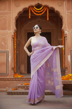 Load image into Gallery viewer, Women's Cotton  Printed Saree With Unstitched Blouse 5.5Mtr (Lavender)
