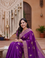 Load image into Gallery viewer, Women's Purple Silk Printed Saree With Unstitched Blouse -5.5Mtr Kashvii
