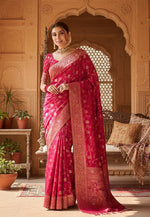 Load image into Gallery viewer, Women's Rani Pink Silk Printed Saree With Unstitched Blouse -5.5Mtr Kashvii
