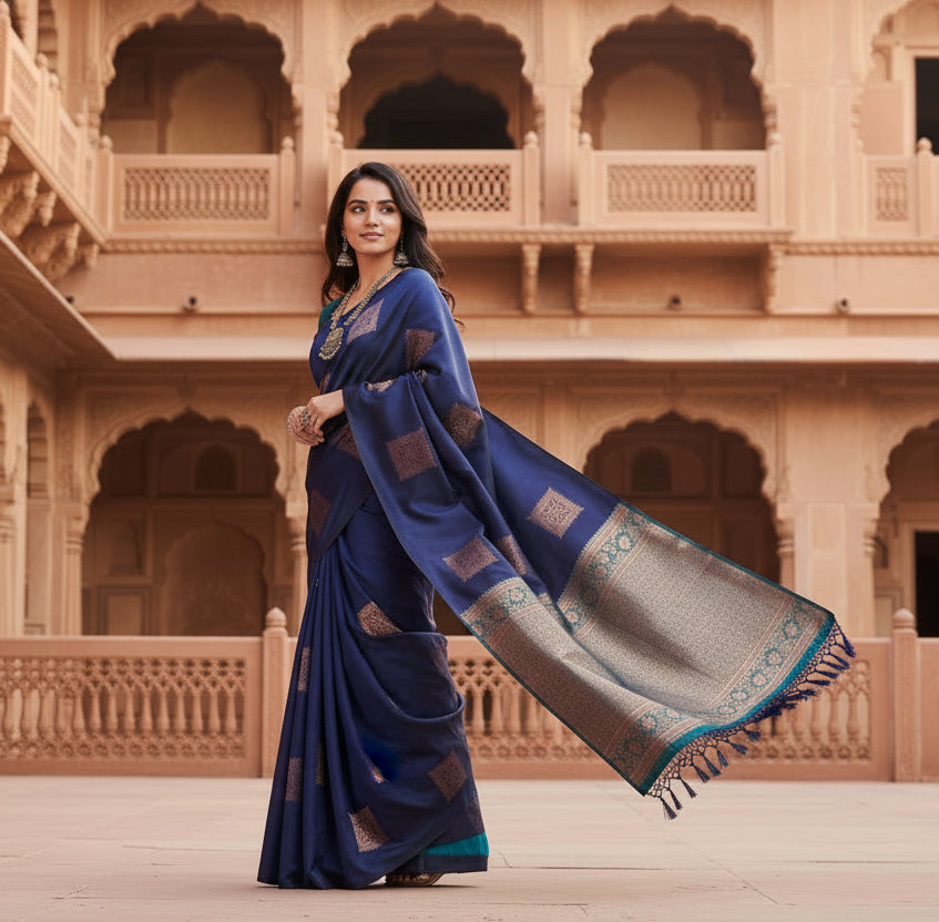 Women's silk printed saree with unstitched blouse 5