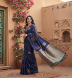 Load image into Gallery viewer, Women's Silk Printed Saree With Unstitched Blouse 5.5Mtr (Navy Blue) Kashvii
