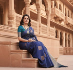 Load image into Gallery viewer, Women's Silk Printed Saree With Unstitched Blouse 5.5Mtr (Navy Blue) Kashvii
