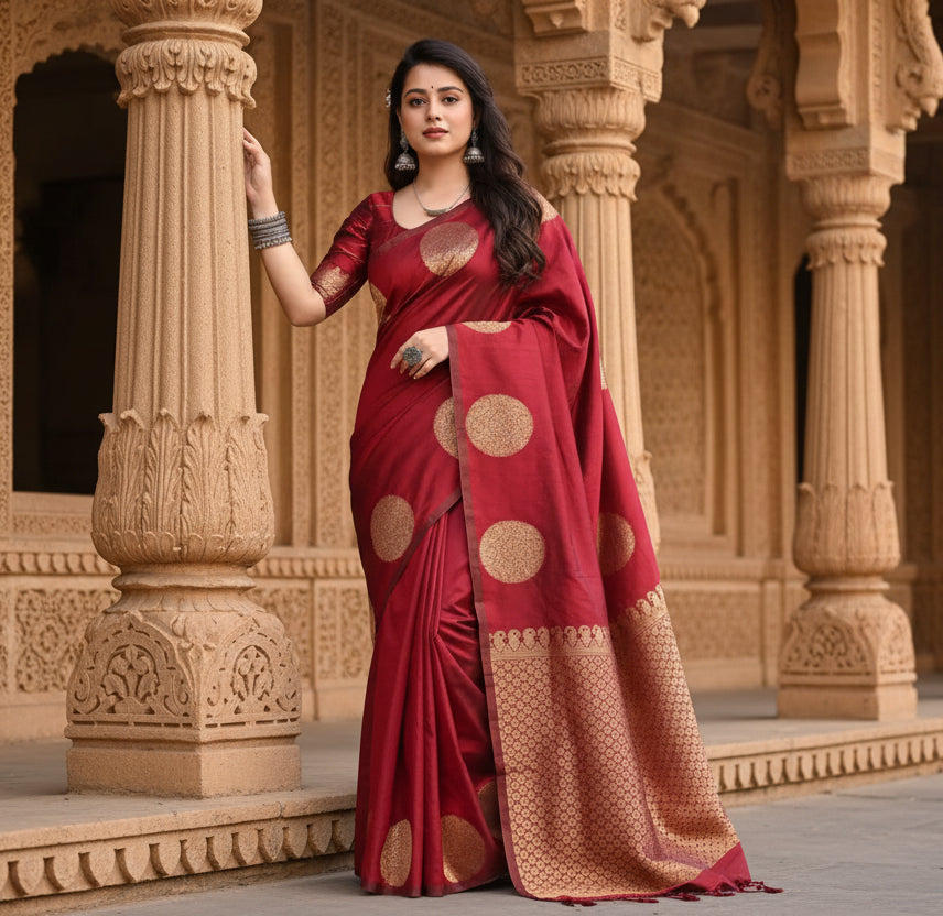 Women's Silk Printed Saree With Unstitched Blouse 5.5Mtr (Red) Kashvii