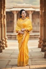 Load image into Gallery viewer, Women's Yellow Silk Printed Saree With Unstitched Blouse -5.5Mtr Kashvii
