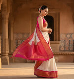 Load image into Gallery viewer, Women's Silk Printed Saree With Unstitched Blouse 5.5Mtr (White-Pink) Kashvii
