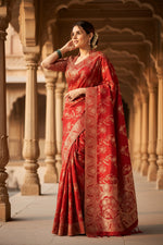 Load image into Gallery viewer, Women's Red Silk Printed Saree With Unstitched Blouse- 5.5Mtr Kashvii
