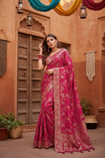 Load image into Gallery viewer, Women's Pink Silk Printed Saree With Unstitched Blouse -5.5Mtr Kashvii
