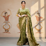 Load image into Gallery viewer, Women's Olive Green Silk Printed Saree With Unstitched Blouse -5.5Mtr Kashvii
