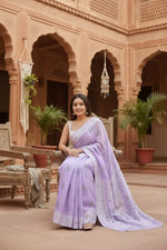 Load image into Gallery viewer, Women's Cotton  Printed Saree With Unstitched Blouse 5.5Mtr (Lavender) Kashvii
