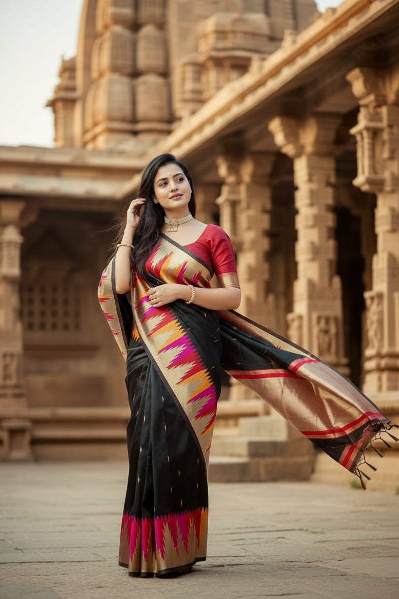 Women's multicolor silk printed saree with unstitched blouse  5
