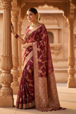 Load image into Gallery viewer, Women's Silk Printed Saree With Unstitched Blouse 5.5Mtr (Maroon) Kashvii
