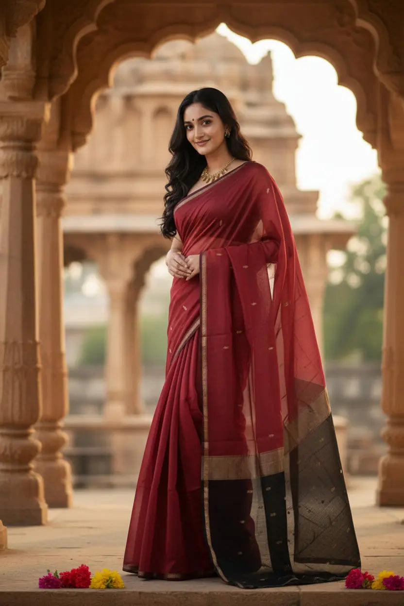 Women's Cotton  Printed Saree With Unstitched Blouse 5.5Mtr (Red) Kashvii