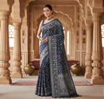 Load image into Gallery viewer, Women's Silk Printed Saree With Unstitched Blouse 5.5Mtr (Navy Blue) Kashvii
