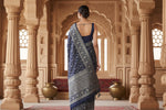 Load image into Gallery viewer, Women's Silk Printed Saree With Unstitched Blouse 5.5Mtr (Navy Blue)
