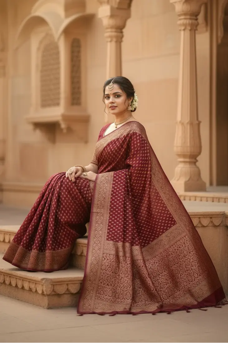 Women's silk printed saree with unstitched blouse 5