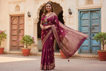 Load image into Gallery viewer, Women's Wine Silk Printed Saree With Unstitched Blouse -5.5Mtr Kashvii
