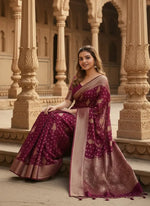 Load image into Gallery viewer, Women's Wine Silk Printed Saree With Unstitched Blouse -5.5Mtr Kashvii
