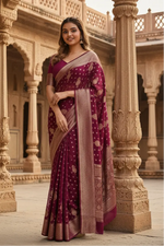 Load image into Gallery viewer, Women's Wine Silk Printed Saree With Unstitched Blouse -5.5Mtr Kashvii
