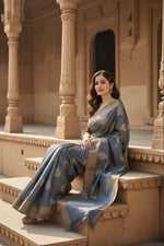 Load image into Gallery viewer, Women's Grey Silk Printed Saree With Unstitched Blouse 5.5Mtr Kashvii

