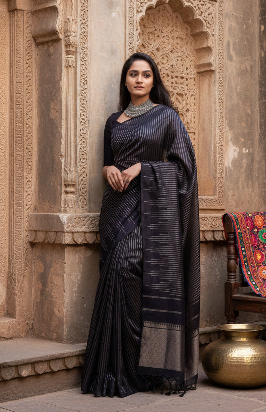 Women's silk printed saree with unstitched blouse 5