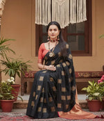 Load image into Gallery viewer, Women's Silk Printed Saree With Unstitched Blouse 5.5Mtr (Blacl-Orange) Kashvii
