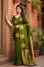 Load image into Gallery viewer, Women's Silk Printed Saree With Unstitched Blouse 5.5Mtr (Green) Kashvii

