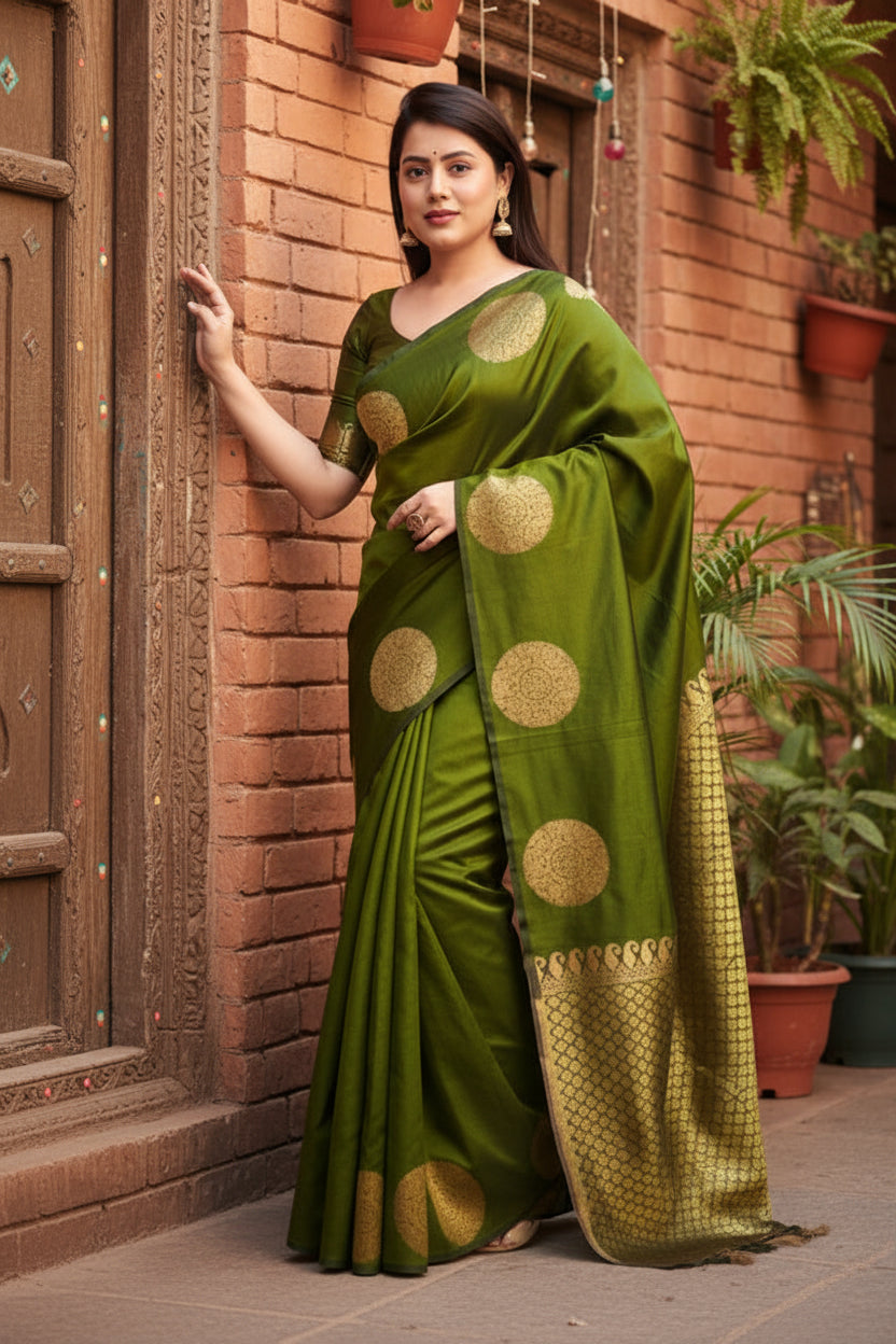 Women's Silk Printed Saree With Unstitched Blouse 5.5Mtr (Green)