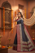 Load image into Gallery viewer, Women's Soft Dola Cotton Kalamkari Printed Saree With Unstitched Blouse 5.5Mtr (Grey) Kashvii
