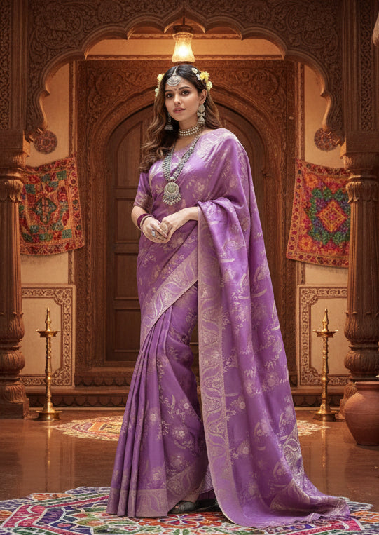 Women's art silk embellished kanjivaram saree with unstitched blouse (5