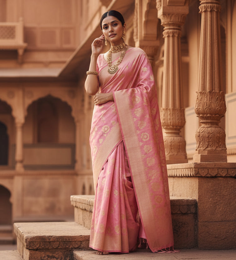 Women's art silk embellished kanjivaram saree with unstitched blouse (5