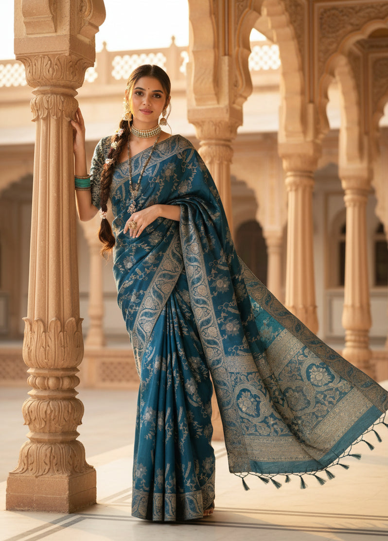 Women's art silk embellished kanjivaram saree with unstitched blouse (5